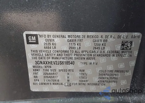 2018 Chevrolet Equinox Ls z USA, uszkodzony, nr VIN 3GNAXHEV2JS618540